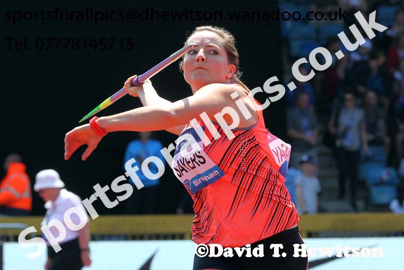 Goldie Sayers (GB), womens javelin, IAAF Diamond League, Birmingham. Photo: David T. Hewitson/Sports for All Pics
